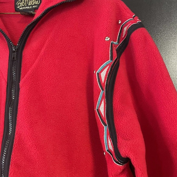 VTG BOB MACKIE Oversize Small Studded Embroidered Red Fleece Jacket Southwestern - Picture 5 of 11